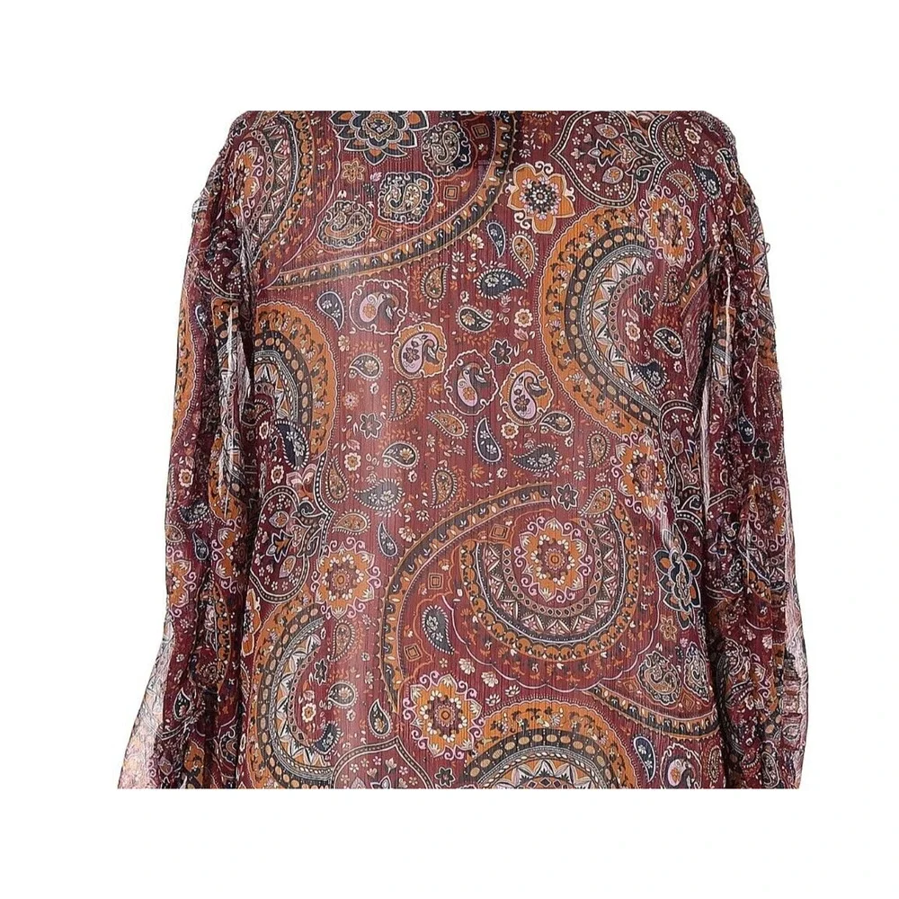 Johnny Was Epsilon Paisley Peasant Top 2X Boho Chic Colorful Sheer Pintuck Jade